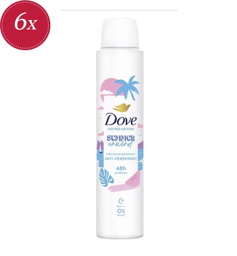 6-Pack of Summer Unwind Antiperspirant Spray Deodorants - 200 ml