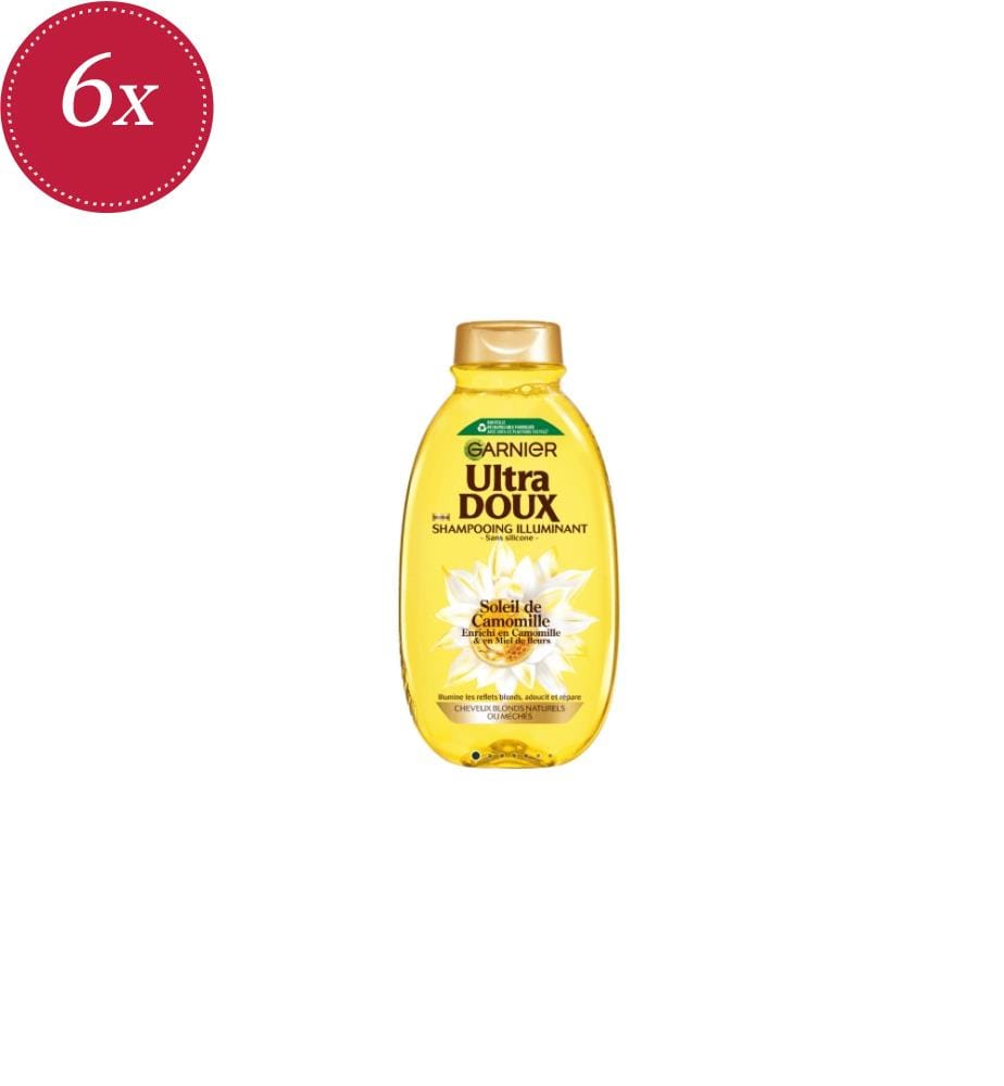Lot de 6 shampooings Ultra Doux Illuminant Soleil à la camomille et au miel de fleurs pour cheveux blonds - 300 ml