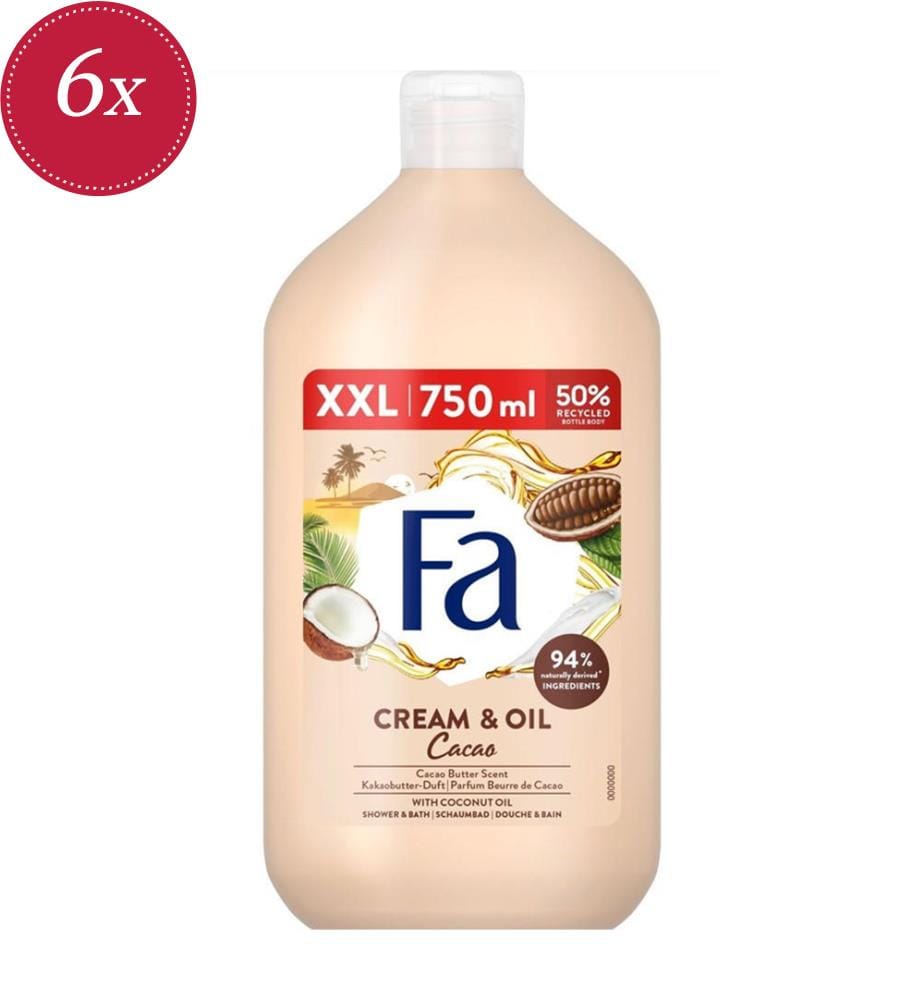 6x Duschgel 750 ml Soft – Cream & Oil Cacao – XXL