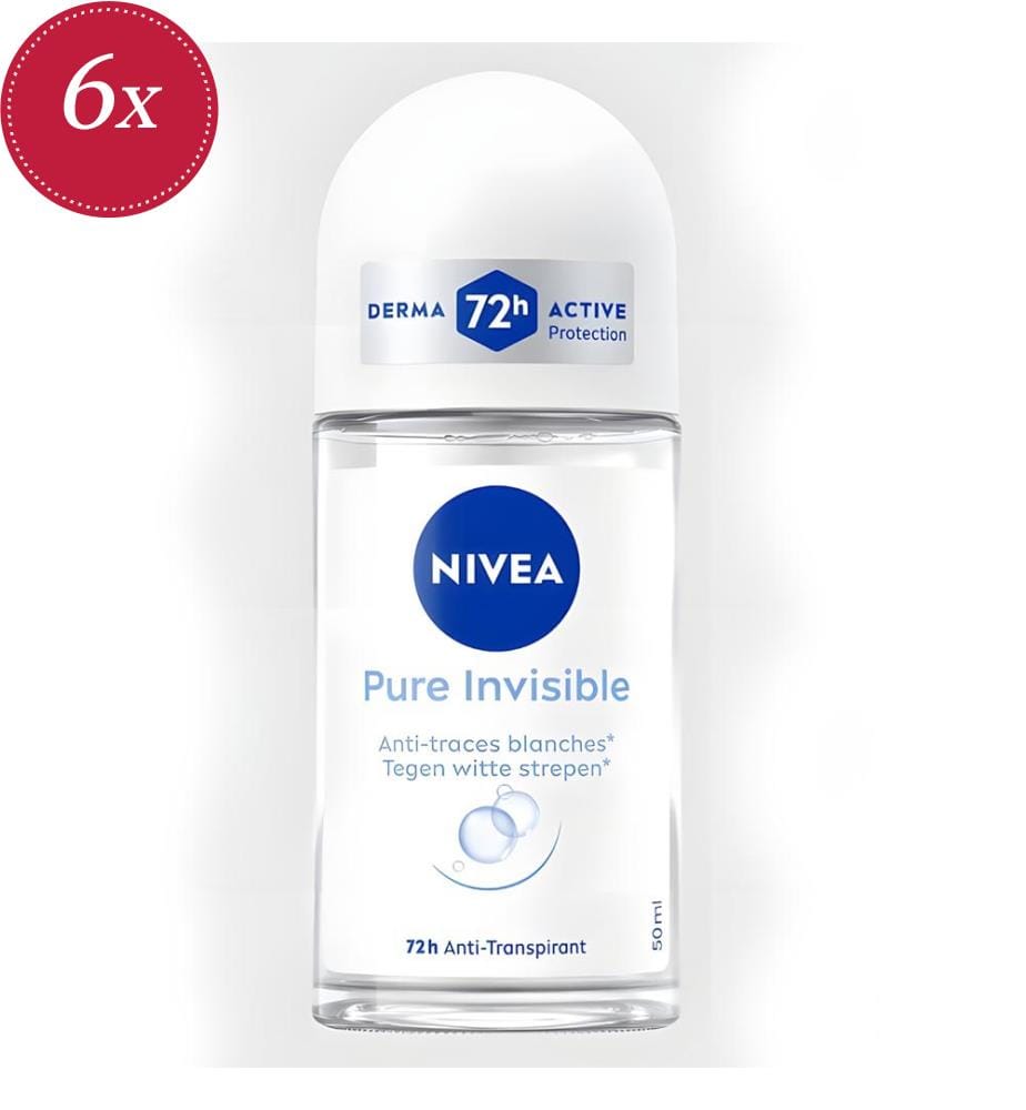6x Deodorant-Roll-on 50 ml „Pure Invisible“ – gegen weisse Flecken
