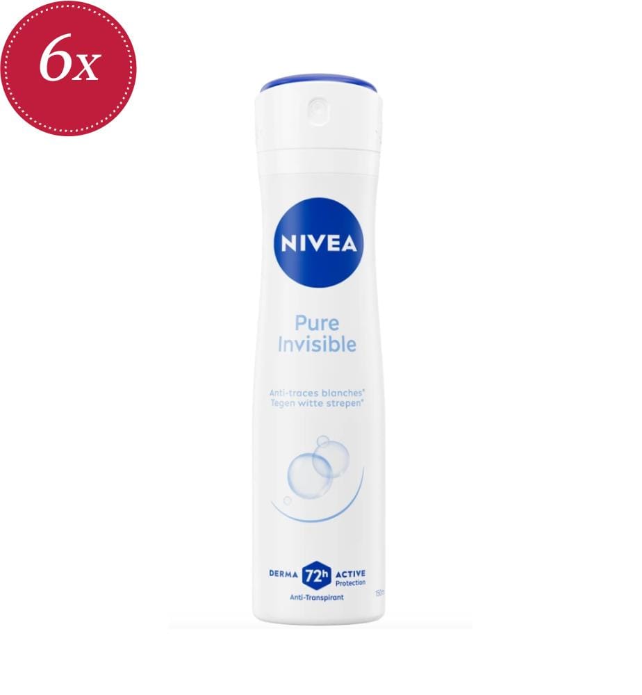 6x Deodorant-Spray 150 ml „Pure Invisible“ – schweisshemmend – hinterlässt keine weissen Flecken