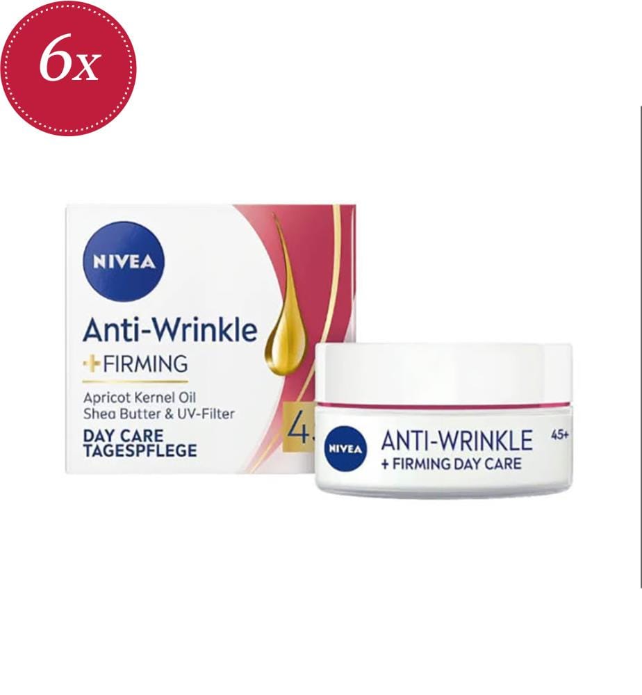 6x Gesichtscreme 50 ml, Anti-Falten, straffend – LSF 45+ mit Aprikosenkernöl und Sheabutter