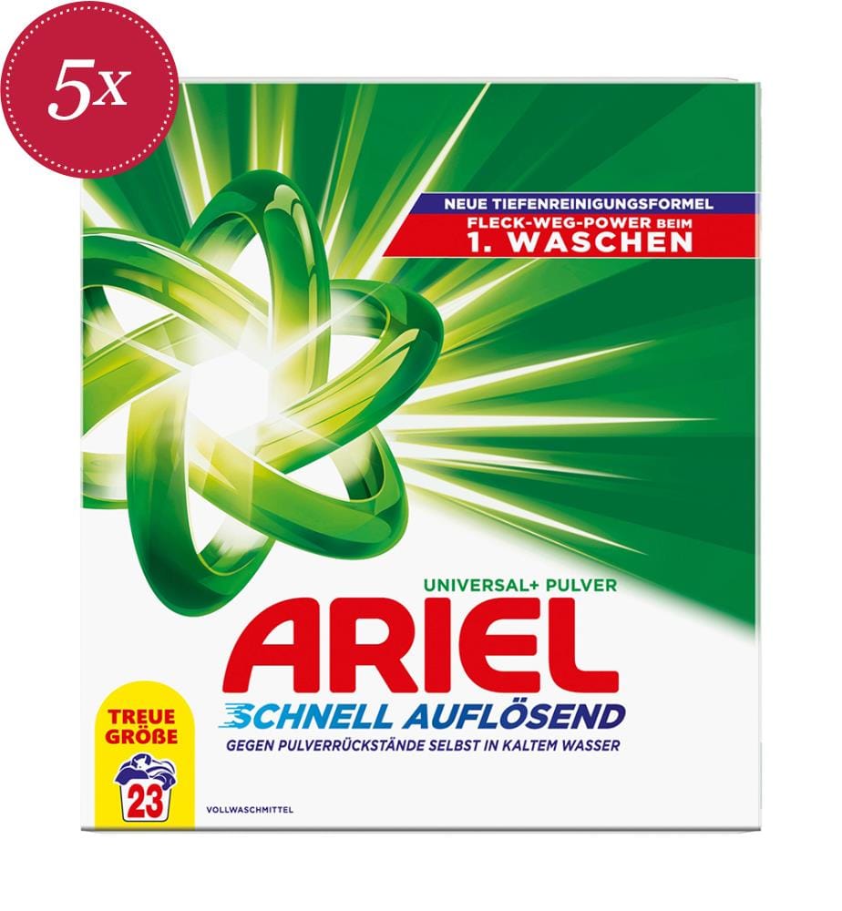 5 x 1,265 kg di detersivo in polvere Universal+ per 23 lavaggi