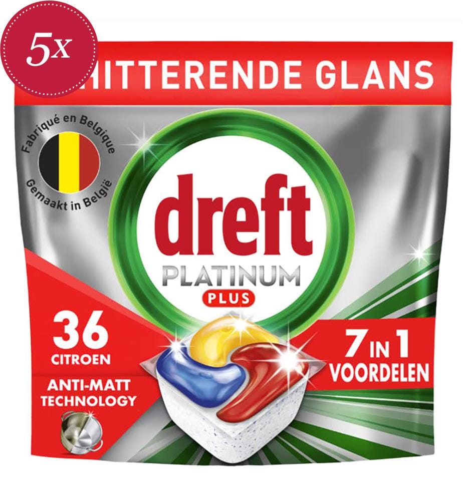 Lot de 5 Tablettes Machine 558 g Platinium Plus - 5 x 36 Tablettes