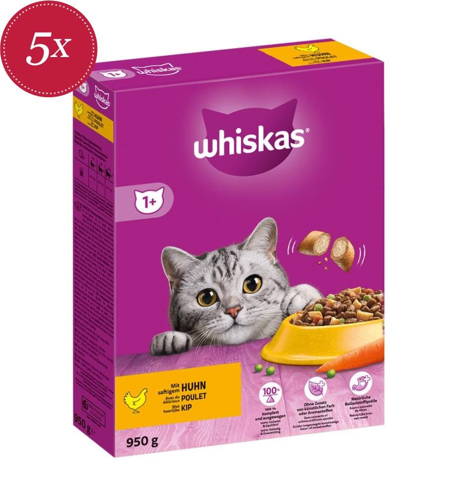 5x Whiskas Sec Poulet Sélection 1+ 950g