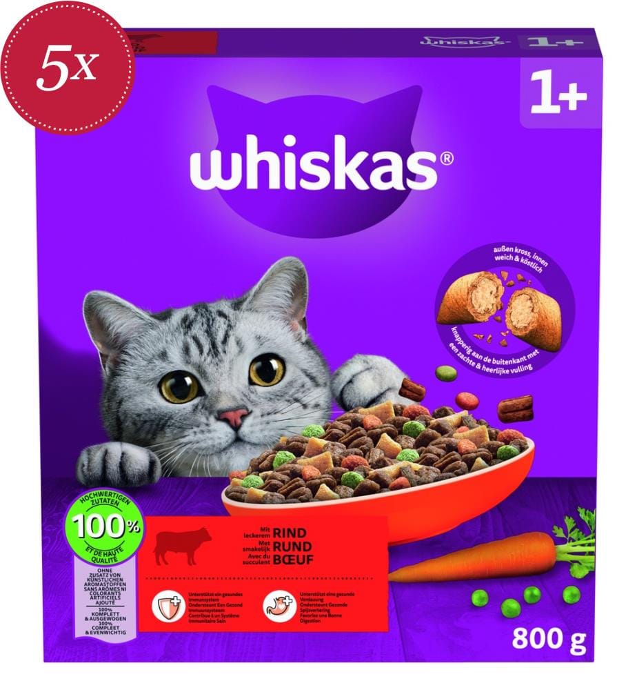 5er-Set WHISKAS® Kroketten 1+ Rind - 800 g