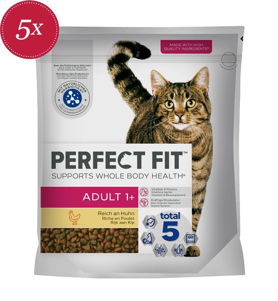 5x Perfect Fit Adult Dry Cat Food with Chicken - 1400 g