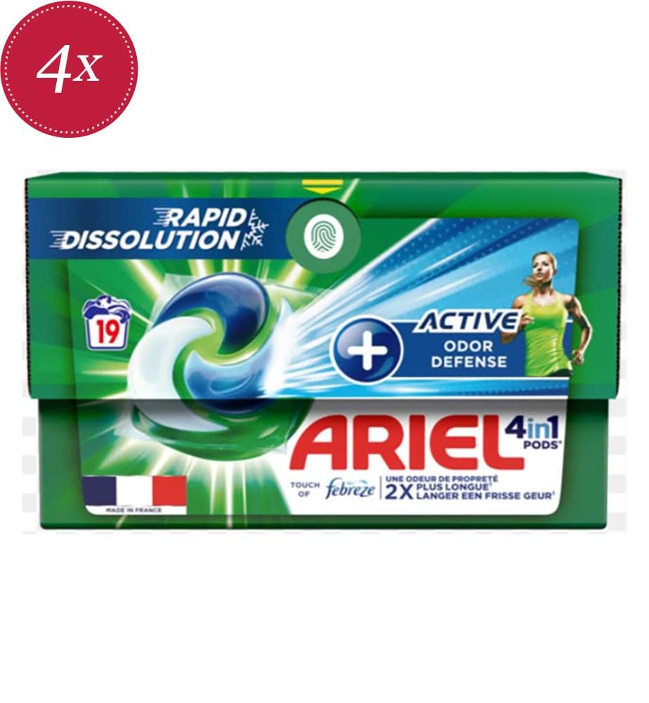 Set of 4 Ariel Laundry Pods 448.4gm 4in1- Active Odor Defense 19 Washes