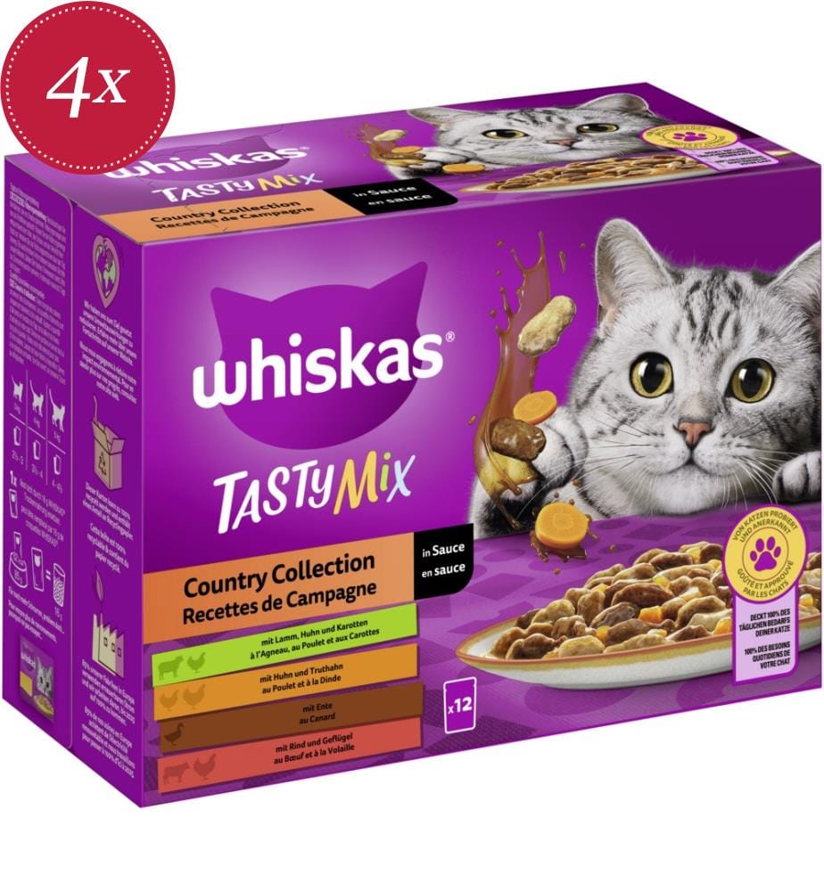 4er-Set WHISKAS® TASTY MIX Multipack Beutel Country Collection in Sauce - 85g