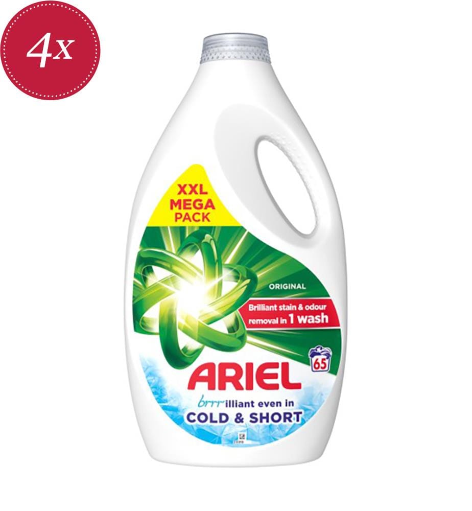 Lot de 4 Lessives liquides Ariel Original Cold & Short 65 lavages - 4 x 2,145 L
