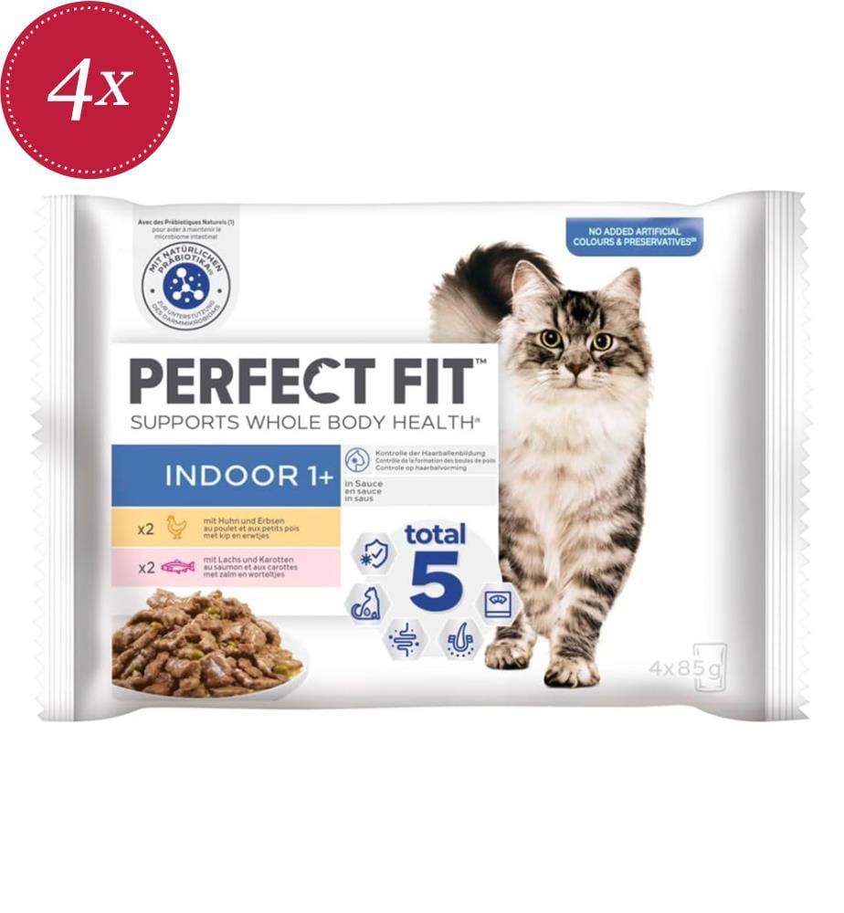 4x - Chat Multipack Sachets portionnés 4 variétés Poulet & Légumes, Boeuf & Carottes, Saumon & Carottes, Poisson de mer & Légumes en sauce - 12 x 85 g