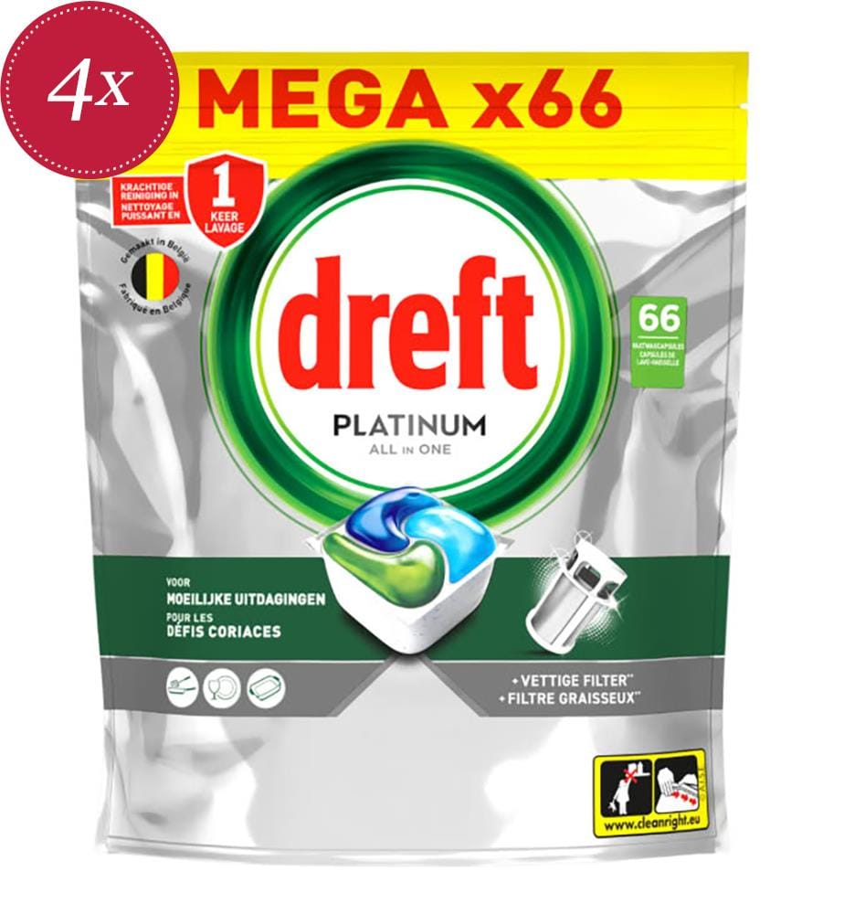 4 x Platinum All-in-One-Geschirrspültabs – 983 g (66 Tabs)