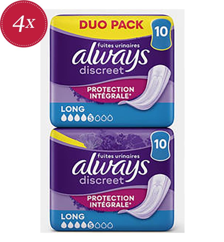  Lot de 2 Pack de 10 Serviettes Hygieniques Discreet Fuite Urinaire Long Protection Intégrale