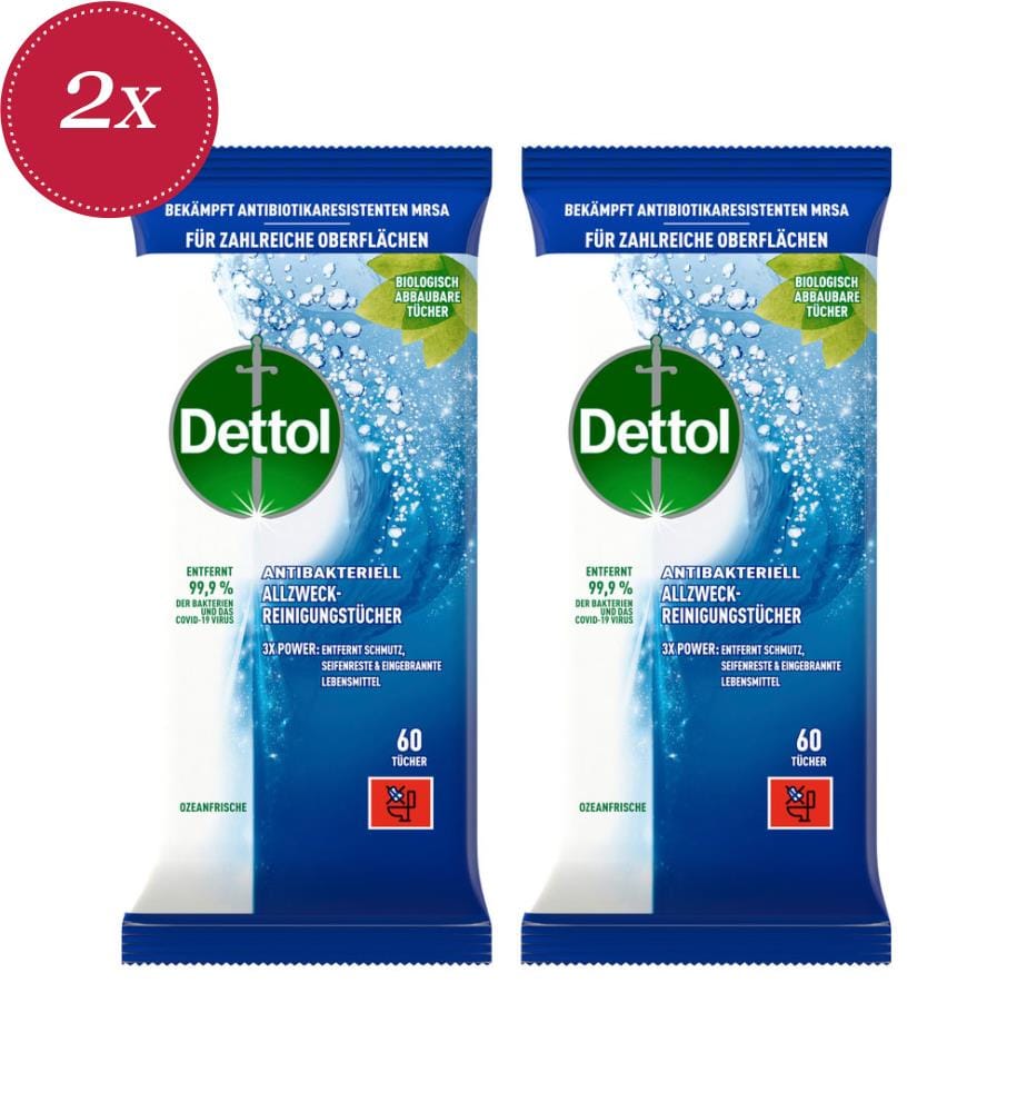 Lot de 2 Lingettes Nettoyantes tout usage Océan Frais - 60 pièces