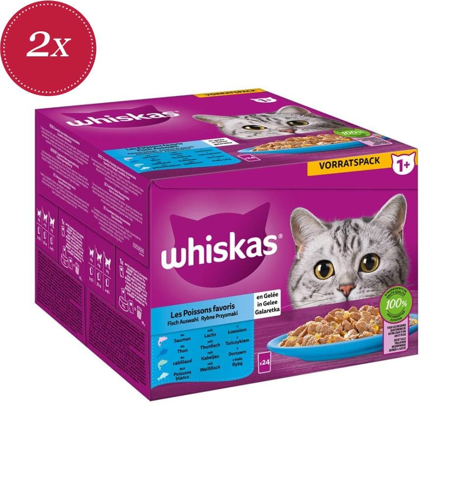 2x Whiskas Sachets fraîcheur 85g Sélection de poissons en gelée 1+ 24-Pack