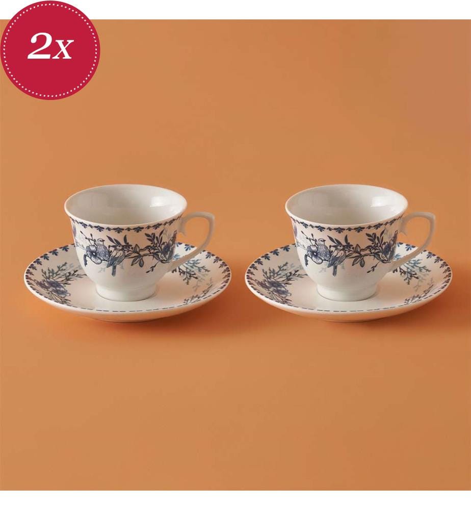 Set di 2 tazze da caffè bianche e blu 90 cc - Blu