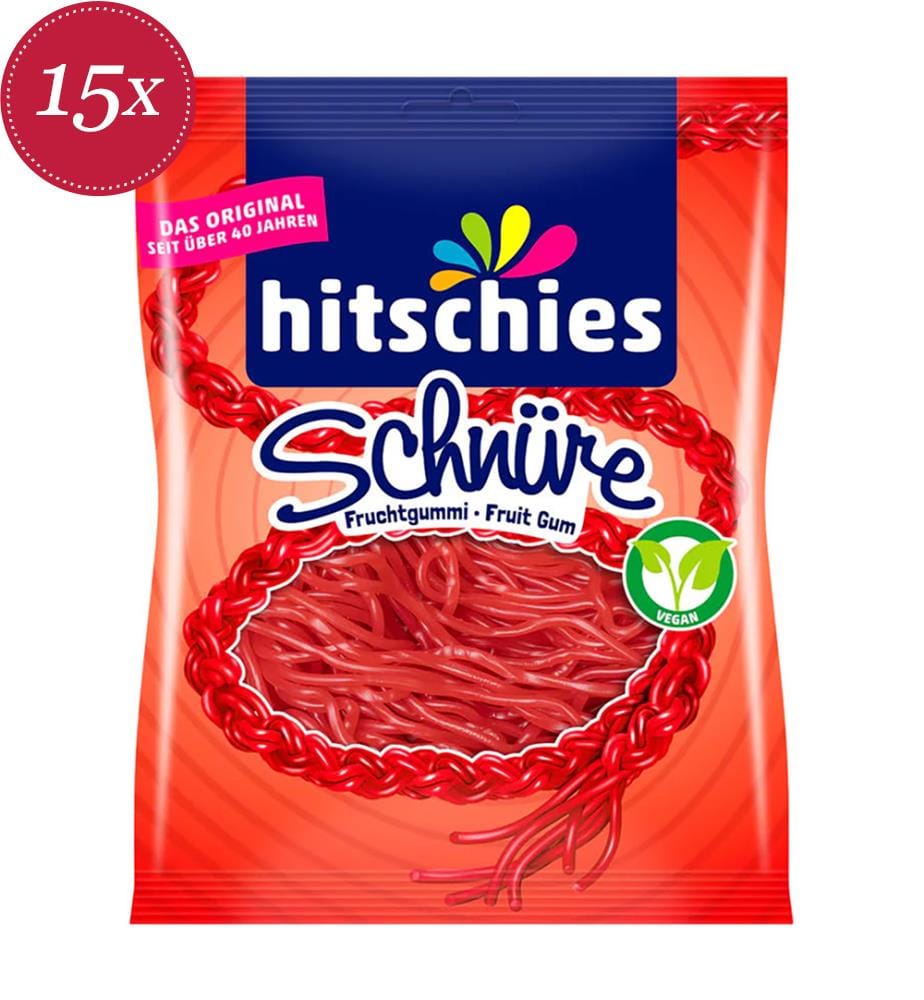 Lot von 15 Hitschies Erdbeer-Schnüre Beutel - 125g