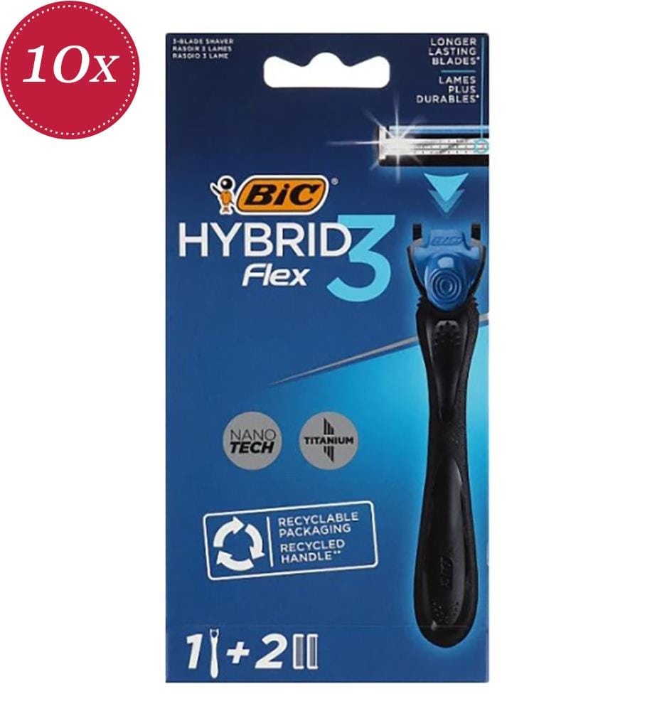 10er-Pack Rasierer mit 2 Aufsätzen Hybrid Flex - 3 Klingen