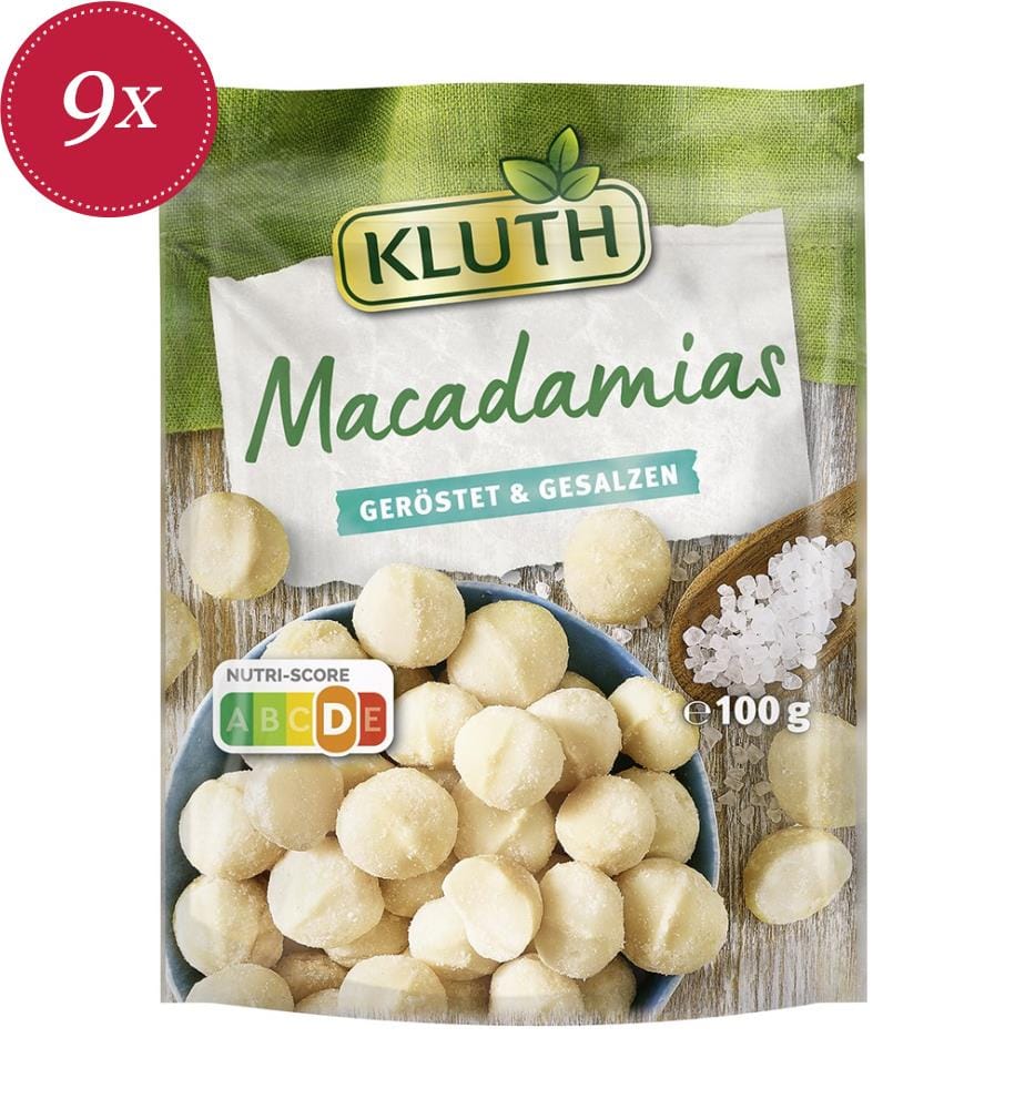 9x Kluth Macadamia Nuts roasted and salted - 100g
