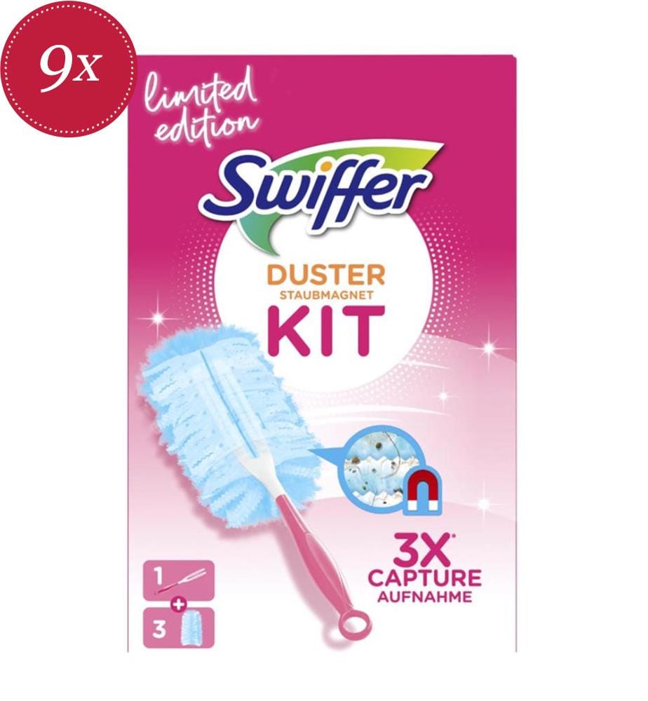 9 x Staubwedel-Set „3X Capture“ in Rosa – 1 Stiel + 3 Nachfüllköpfe