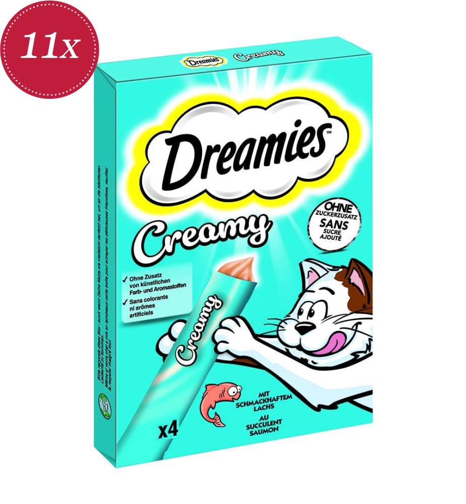 11x Dreamies Creamy Snacks au saumon - 4x 10g