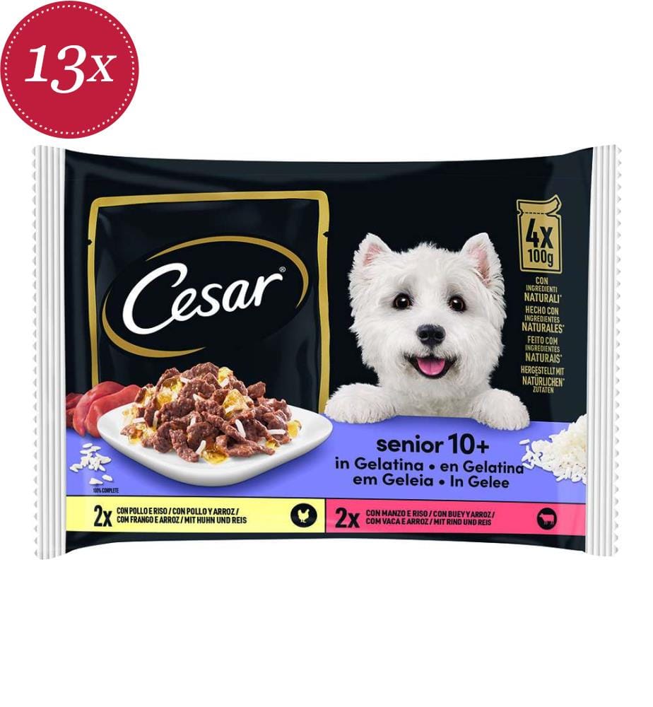 13x Cesar Senior 10+ in Gelee Huhn&Reis, Rind&Reis Beutel - 4x 100g