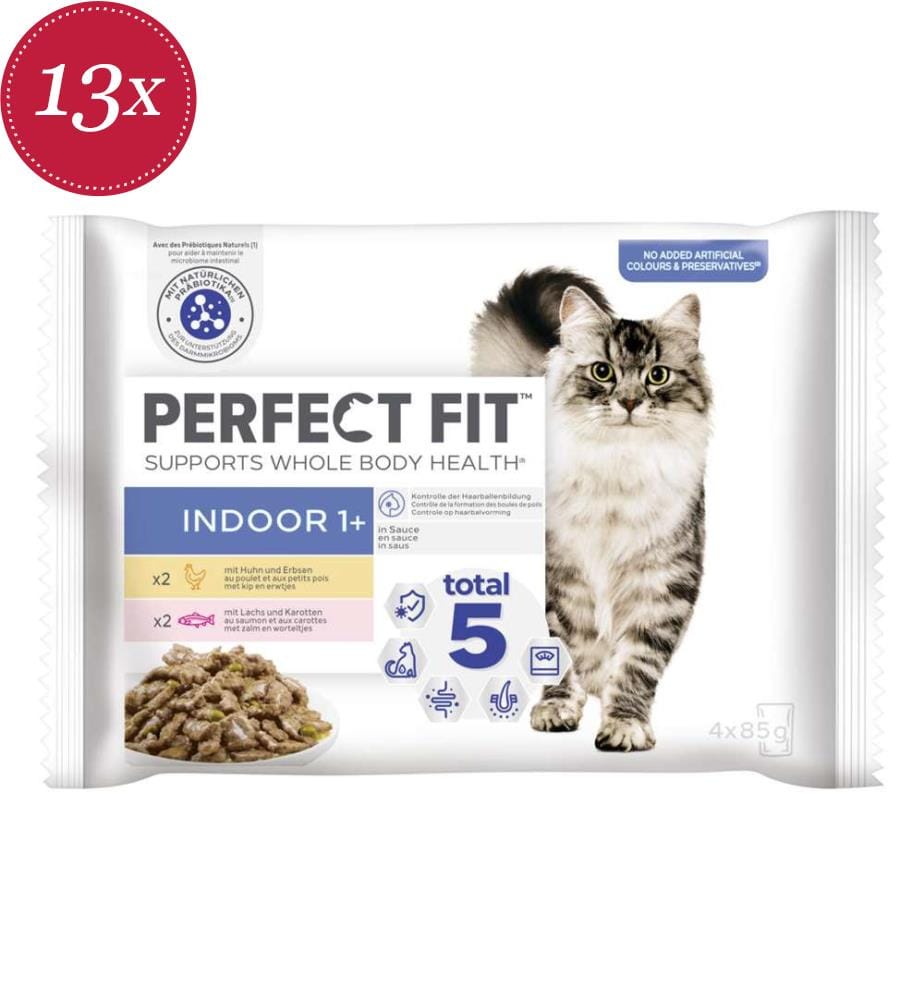 13x - Perfect Fit™ - Sachets multipack indoor 1+ poulet/pois & saumon/carottes - 13x4x85g