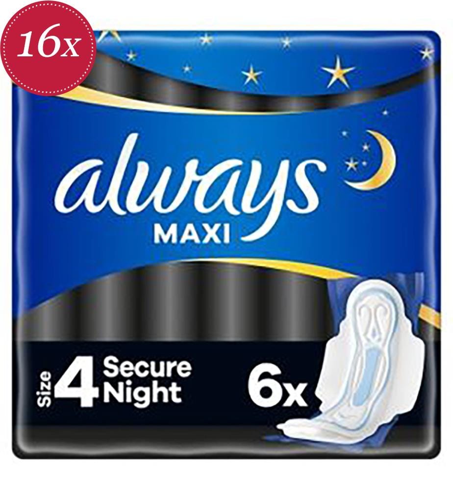 Lot de 16 de 6 Serviettes Hygiénique Classique Maxi Sécurisé Nuit Taille 4