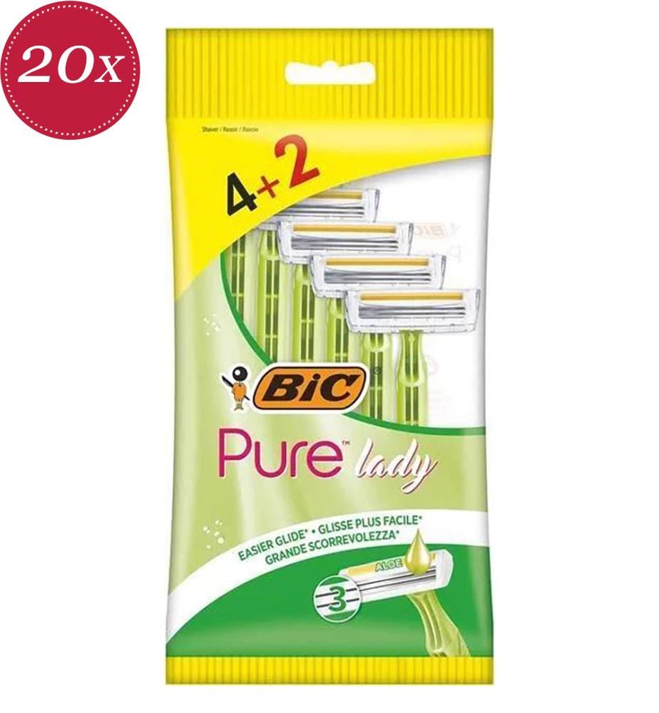 20x Damenrasierer, 4er-Pack + 2 „Pure Lady“ – Aloe Vera – 3 Klingen
