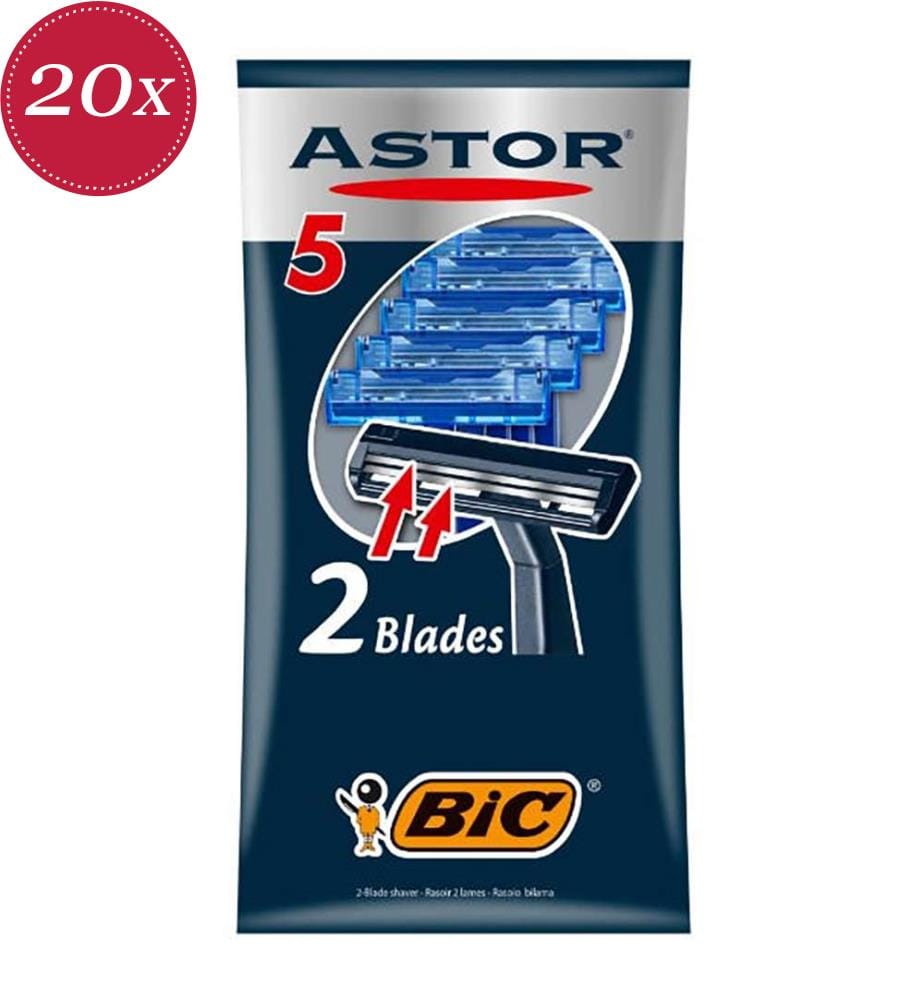 20x Astor Herrenrasierer, 5-teilig – Blau – 2 Klingen
