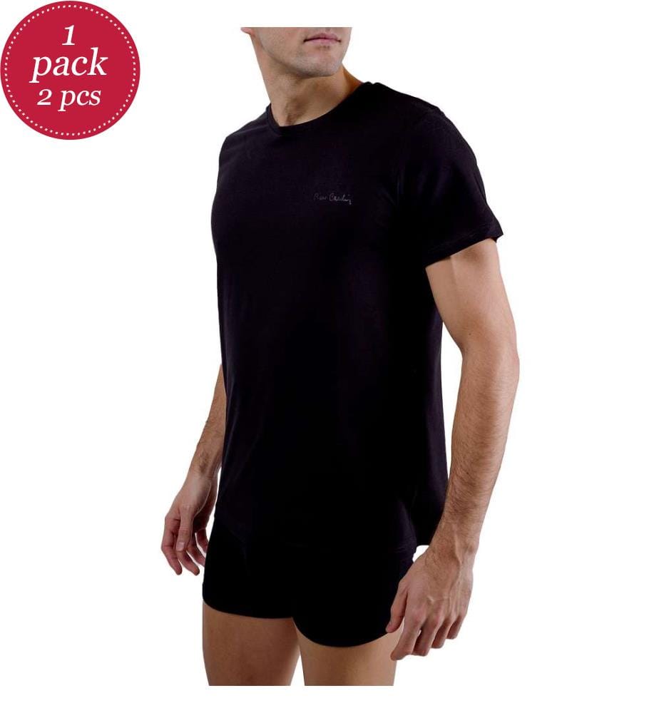 Set of 2 round-neck T-Shirts with embroidery on chest - Black