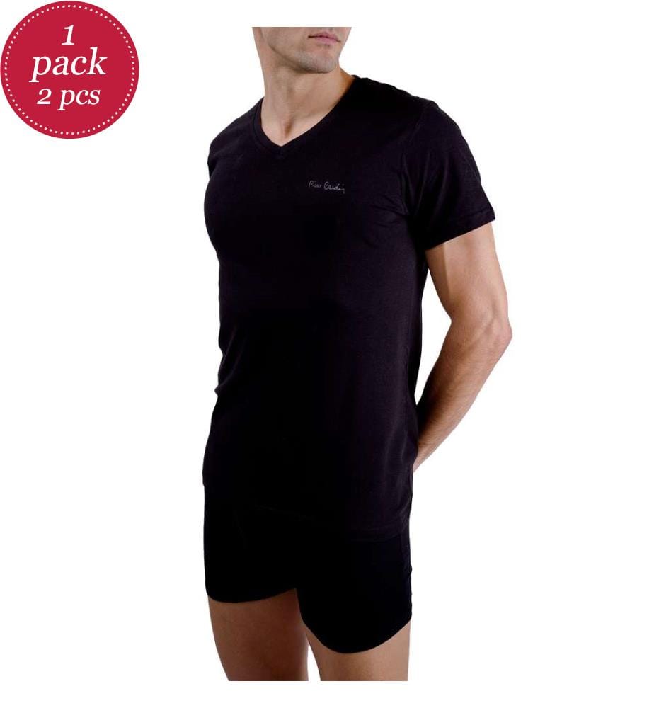 Set of 2 v-neck T-Shirts with embroidery on chest - Black
