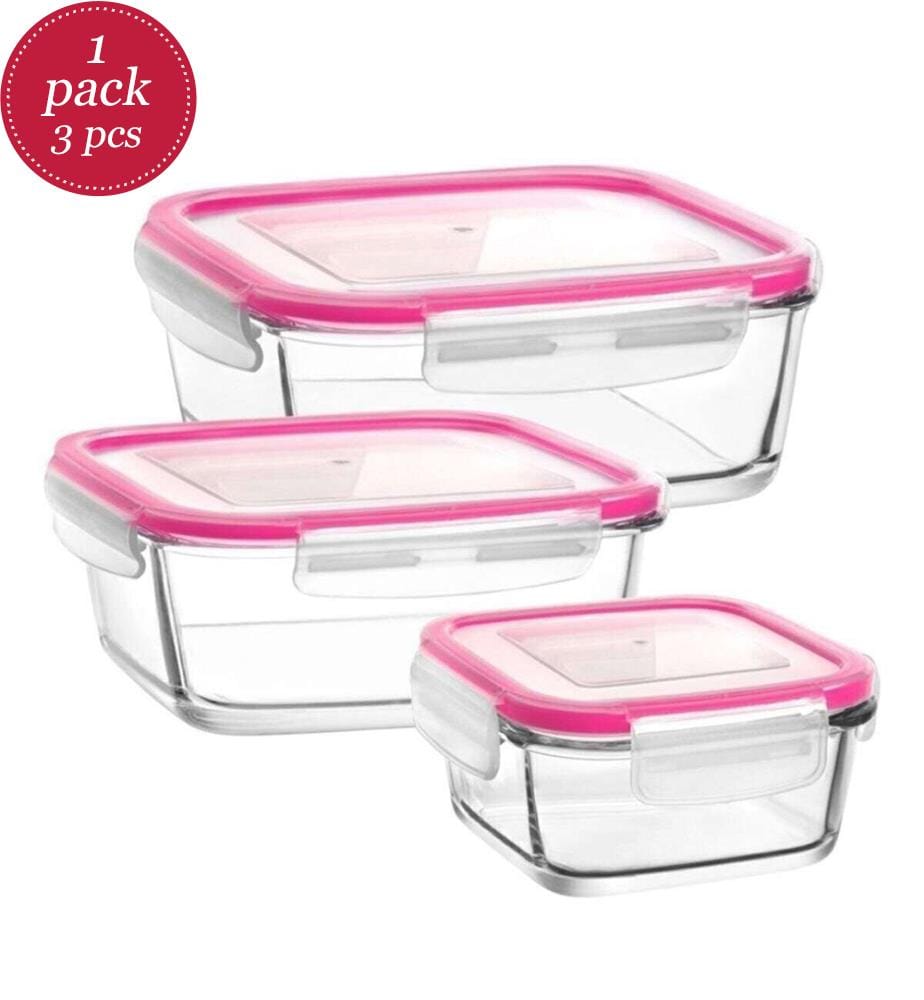 Lot de boîtes de rangement en verre (3 pièces) - Rose