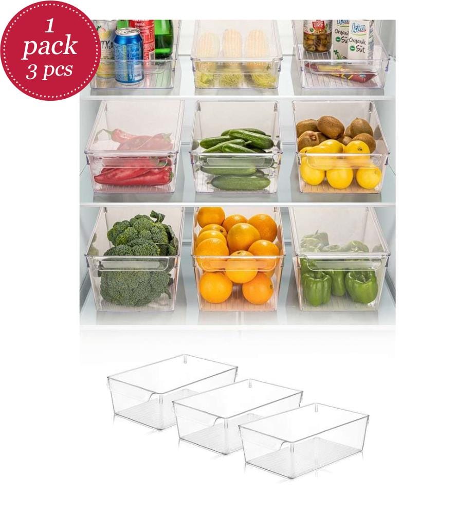 Fridge Organizer Set, 3 Pieces, Transparent, Plastic, Bpa Free