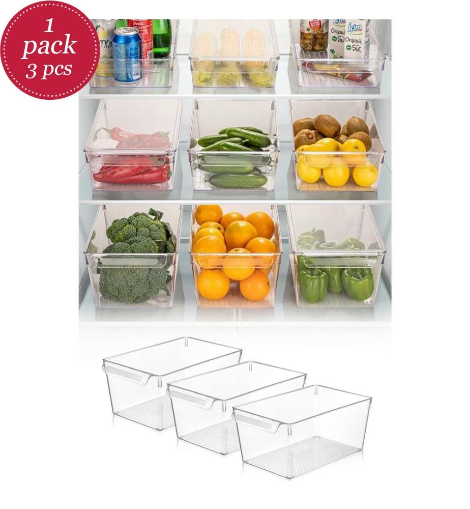 Fridge Organizer Set, 3 Pieces, Transparent, Plastic, Bpa Free