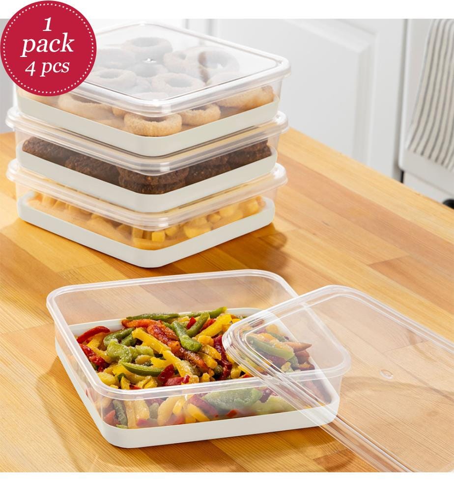 Fridge Organizer Set, 4 Pieces, Grey, 100% PLASTIC
