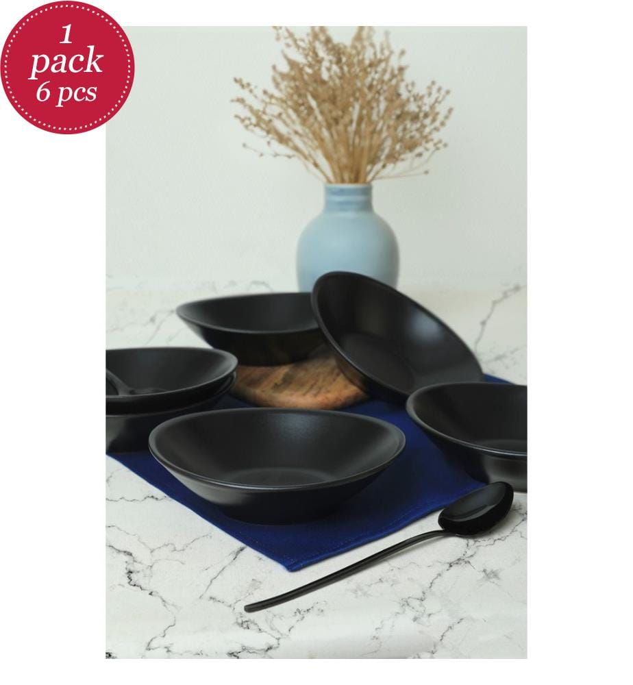 Set of 6 Ceramic Bowls - Matte Black