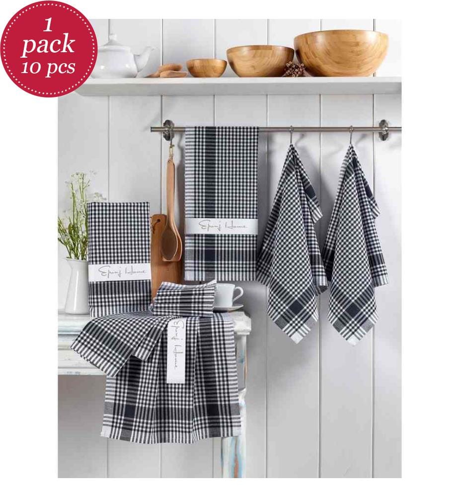 Set of 10 bath towels - Black and white
