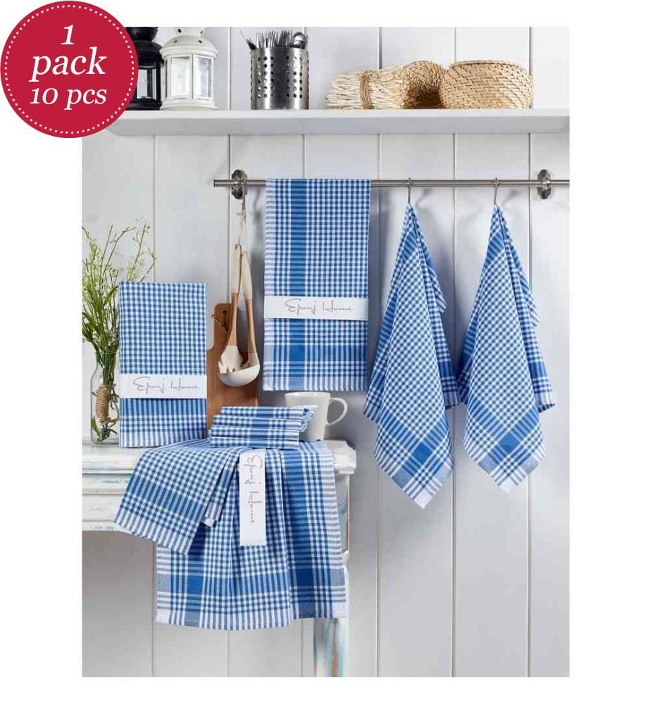 Set of 10 face towels - Blue and white