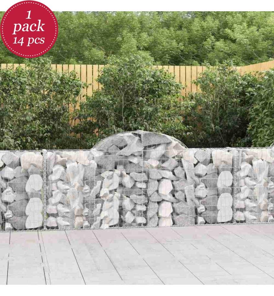 Gabionen mit Hochbogen 14 Stk. 200x30x80/100cm Verzinktes Eisen