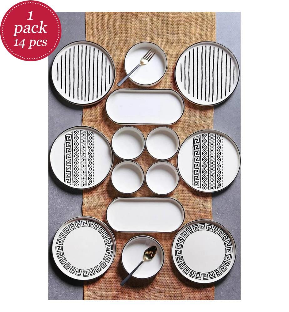 Set of 14 breakfast sets - Black/White