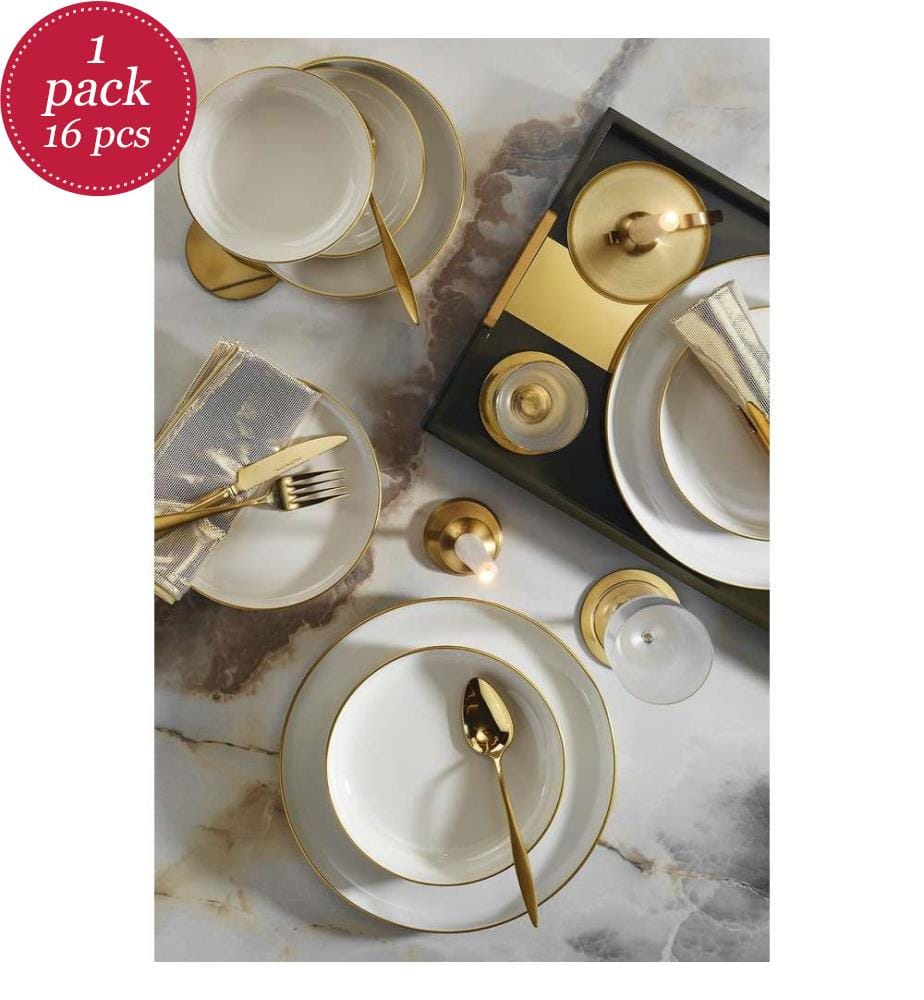 Service de table (16 pièces) - Crème et or