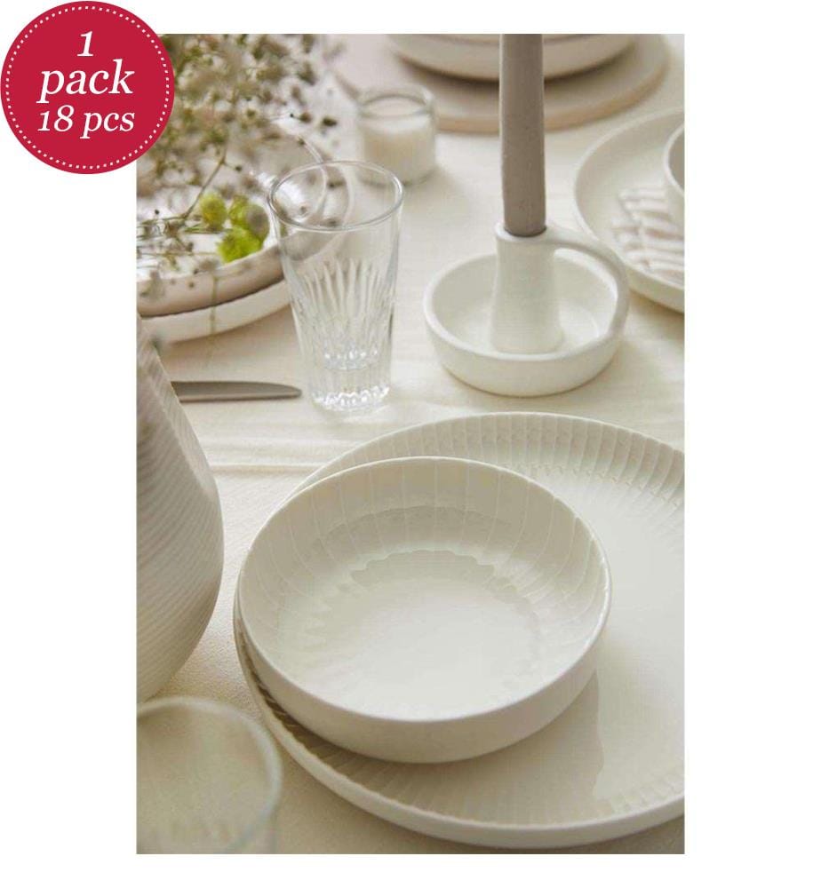 Service de Table 18 Pièces en Porcelaine - Blanc