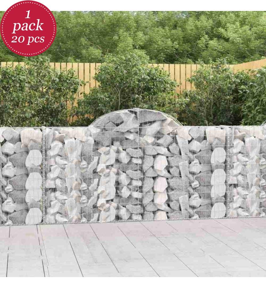 Gabionen mit Hochbogen 20Stk. 200x30x100/120cm Verzinktes Eisen