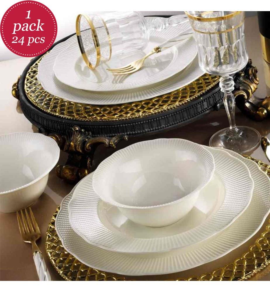 24 Piece Porcelain Dinner Service - White