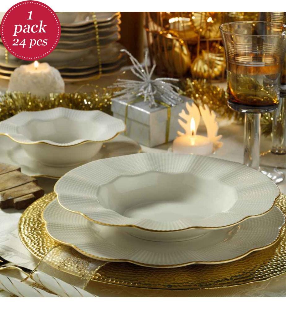 24-teiliges Geschirrset – Creme und Gold