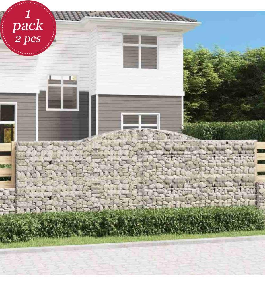 Gabionen mit Hochbogen 2 Stk. 400x50x140/160cm Verzinktes Eisen