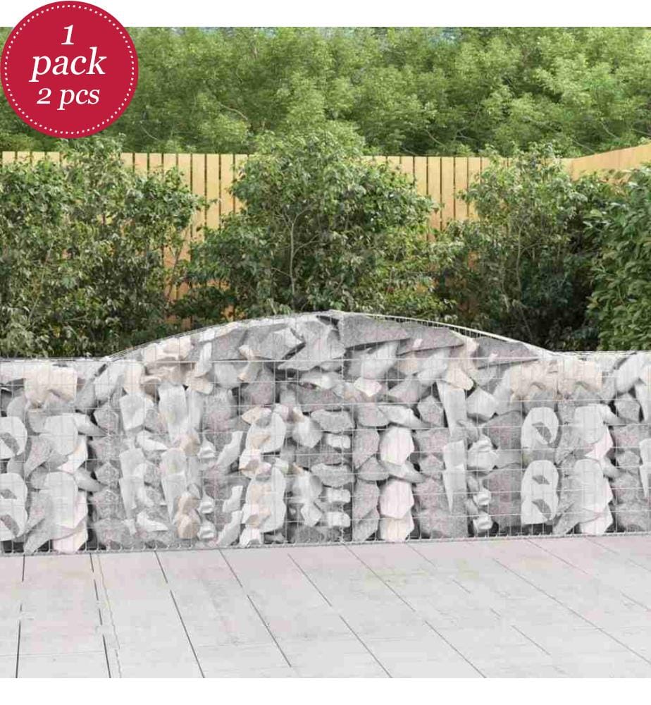 Gabionen mit Hochbogen 2 Stk. 400x30x80/100cm Verzinktes Eisen