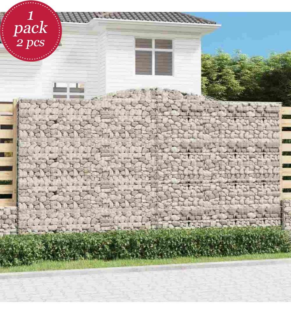 Gabionen mit Hochbogen 2 Stk. 400x30x220/240cm Verzinktes Eisen