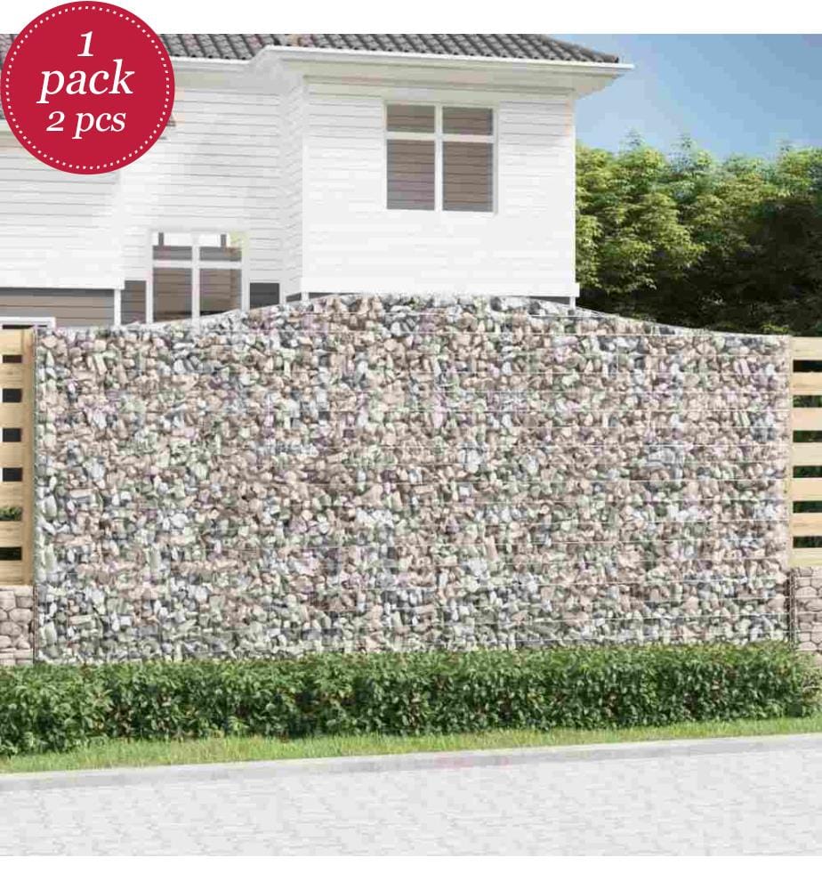 Gabionen mit Hochbogen 2 Stk. 400x50x200/220cm Verzinktes Eisen